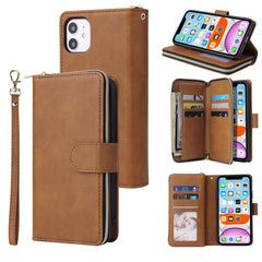 Zipper Wallet Bag Horizontal Flip PU Leather Case with Holder & 9 Card Slots & Wallet & Lanyard & Photo Frame, For iPhone 11, For iPhone 11 Pro, For iPhone 11 Pro Max, For iPhone SE 2022 / SE 2020 / 8 / 7, For iPhone 12 mini, For iPhone 12 / 12 Pro