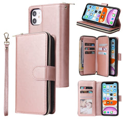 Zipper Wallet Bag Horizontal Flip PU Leather Case with Holder & 9 Card Slots & Wallet & Lanyard & Photo Frame, For iPhone 11, For iPhone 11 Pro, For iPhone 11 Pro Max, For iPhone SE 2022 / SE 2020 / 8 / 7, For iPhone 12 mini, For iPhone 12 / 12 Pro