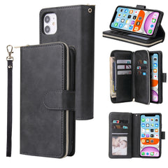 Zipper Wallet Bag Horizontal Flip PU Leather Case with Holder & 9 Card Slots & Wallet & Lanyard & Photo Frame, For iPhone 11, For iPhone 11 Pro, For iPhone 11 Pro Max, For iPhone SE 2022 / SE 2020 / 8 / 7, For iPhone 12 mini, For iPhone 12 / 12 Pro