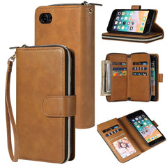 Zipper Wallet Bag Horizontal Flip PU Leather Case with Holder & 9 Card Slots & Wallet & Lanyard & Photo Frame, For iPhone 11, For iPhone 11 Pro, For iPhone 11 Pro Max, For iPhone SE 2022 / SE 2020 / 8 / 7, For iPhone 12 mini, For iPhone 12 / 12 Pro