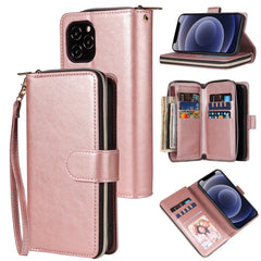 Zipper Wallet Bag Horizontal Flip PU Leather Case with Holder & 9 Card Slots & Wallet & Lanyard & Photo Frame, For iPhone 11, For iPhone 11 Pro, For iPhone 11 Pro Max, For iPhone SE 2022 / SE 2020 / 8 / 7, For iPhone 12 mini, For iPhone 12 / 12 Pro