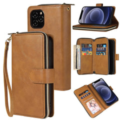 Zipper Wallet Bag Horizontal Flip PU Leather Case with Holder & 9 Card Slots & Wallet & Lanyard & Photo Frame, For iPhone 11, For iPhone 11 Pro, For iPhone 11 Pro Max, For iPhone SE 2022 / SE 2020 / 8 / 7, For iPhone 12 mini, For iPhone 12 / 12 Pro