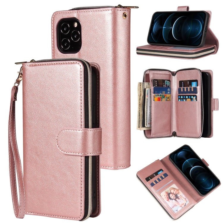 Zipper Wallet Bag Horizontal Flip PU Leather Case with Holder & 9 Card Slots & Wallet & Lanyard & Photo Frame, For iPhone 12 Pro Max, For iPhone X / XS, For iPhone XR, For iPhone XS Max