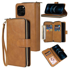 Zipper Wallet Bag Horizontal Flip PU Leather Case with Holder & 9 Card Slots & Wallet & Lanyard & Photo Frame, For iPhone 12 Pro Max, For iPhone X / XS, For iPhone XR, For iPhone XS Max