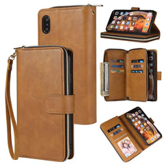 Zipper Wallet Bag Horizontal Flip PU Leather Case with Holder & 9 Card Slots & Wallet & Lanyard & Photo Frame, For iPhone 12 Pro Max, For iPhone X / XS, For iPhone XR, For iPhone XS Max