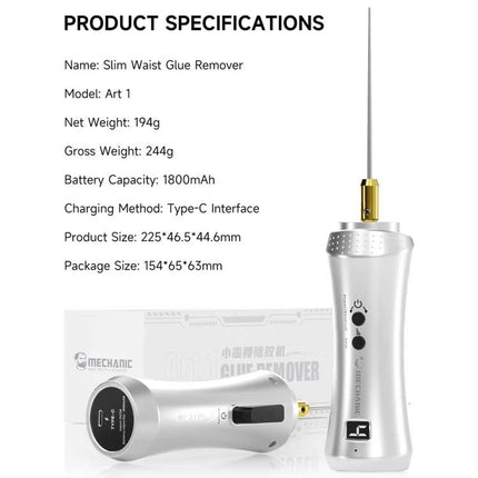 Mechanic Art 1 Slim Waist Type-C Rechargeable 4-Speed Adjustment Glue Remover, Mechanic Art 1