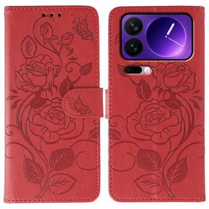Rose Butterfly Embossed Leather Phone Case, For Xiaomi 17 Pro, For Xiaomi 17, For Xiaomi 15T Pro 5G, For Xiaomi 15T 5G