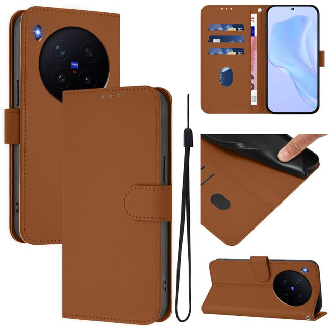 Skin Feel Solid Color Leather Phone Case with Lanyard, For vivo X300