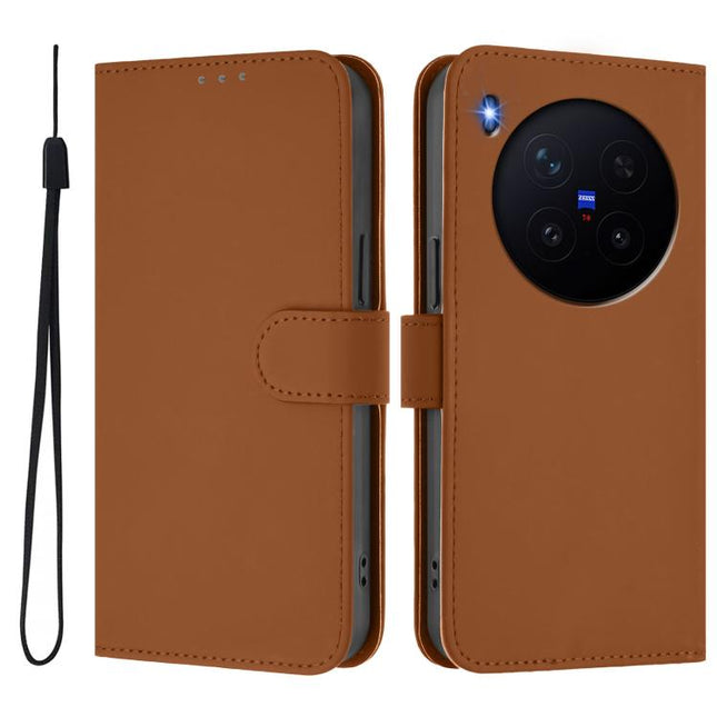 Skin Feel Solid Color Leather Phone Case with Lanyard, For vivo X300