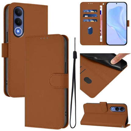 Skin Feel Solid Color Leather Phone Case with Lanyard, For vivo V70 FE 5G