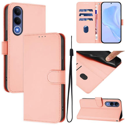 Skin Feel Solid Color Leather Phone Case with Lanyard, For vivo V70 FE 5G