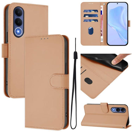 Skin Feel Solid Color Leather Phone Case with Lanyard, For vivo V70 FE 5G