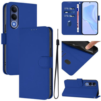 Skin Feel Solid Color Leather Phone Case with Lanyard, For vivo V70 FE 5G