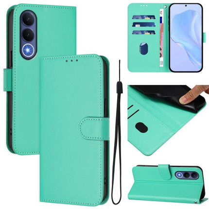 Skin Feel Solid Color Leather Phone Case with Lanyard, For vivo V70 FE 5G