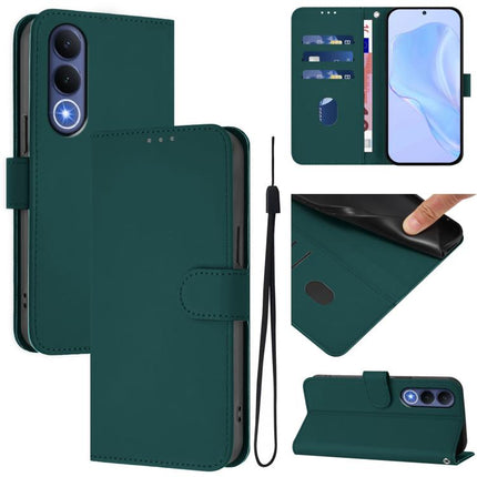 Skin Feel Solid Color Leather Phone Case with Lanyard, For vivo V70 FE 5G