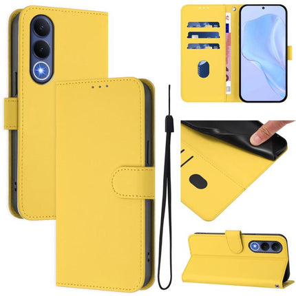 Skin Feel Solid Color Leather Phone Case with Lanyard, For vivo V70 FE 5G