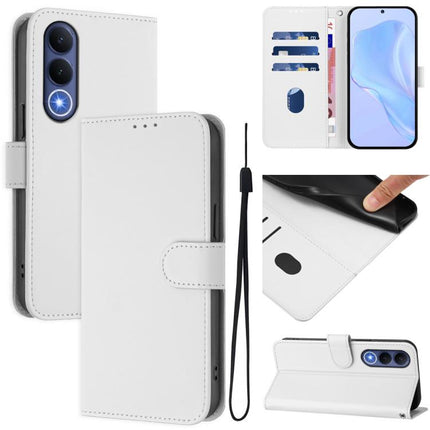Skin Feel Solid Color Leather Phone Case with Lanyard, For vivo V70 FE 5G