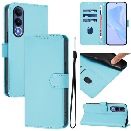 Skin Feel Solid Color Leather Phone Case with Lanyard, For vivo V70 FE 5G