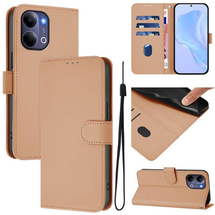 Skin Feel Solid Color Leather Phone Case with Lanyard, For vivo Y21 5G 2026 Global / Y05 4G