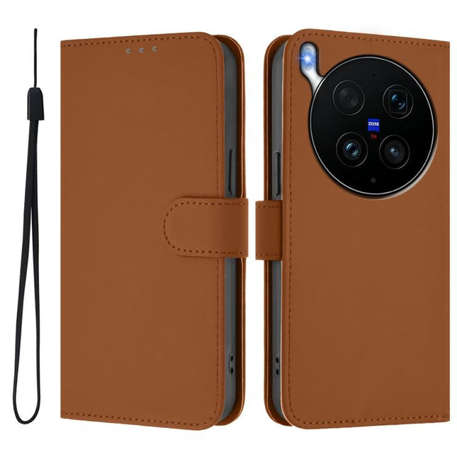 Skin Feel Solid Color Leather Phone Case with Lanyard, For vivo X300 Ultra