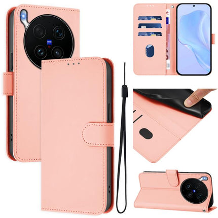 Skin Feel Solid Color Leather Phone Case with Lanyard, For vivo X300 Ultra