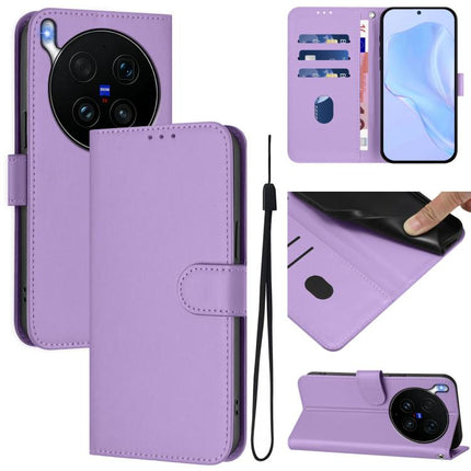 Skin Feel Solid Color Leather Phone Case with Lanyard, For vivo X300 Ultra