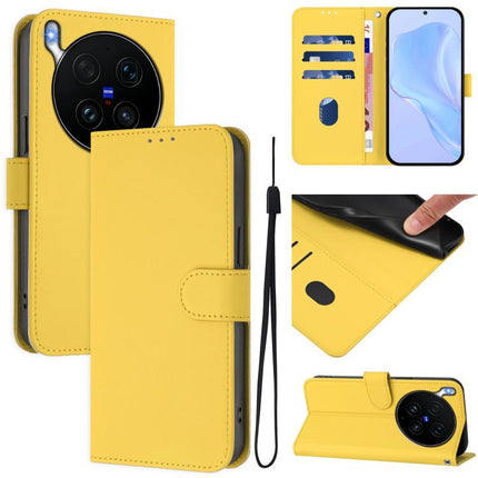 Skin Feel Solid Color Leather Phone Case with Lanyard, For vivo X300 Ultra
