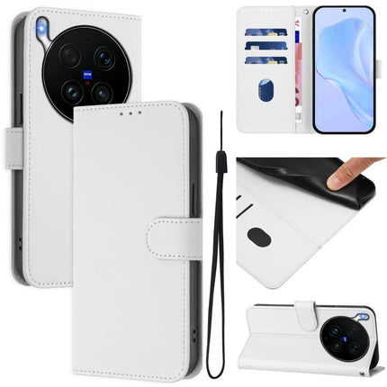 Skin Feel Solid Color Leather Phone Case with Lanyard, For vivo X300 Ultra