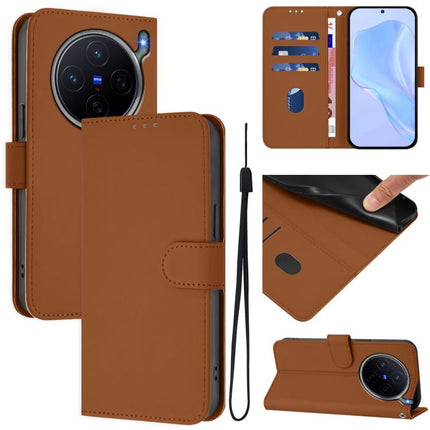 Skin Feel Solid Color Leather Phone Case with Lanyard, For vivo X300s