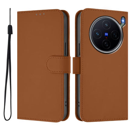 Skin Feel Solid Color Leather Phone Case with Lanyard, For vivo X300s