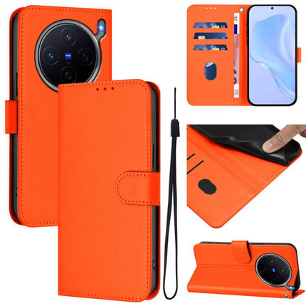 Skin Feel Solid Color Leather Phone Case with Lanyard, For vivo X300s