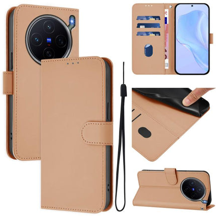 Skin Feel Solid Color Leather Phone Case with Lanyard, For vivo X300s