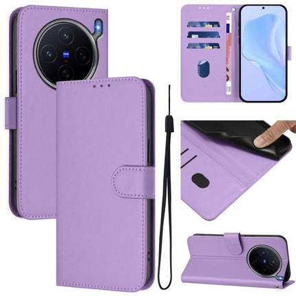 Skin Feel Solid Color Leather Phone Case with Lanyard, For vivo X300s