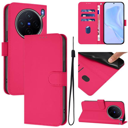 Skin Feel Solid Color Leather Phone Case with Lanyard, For vivo X300s