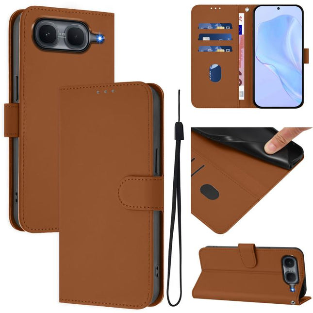 Skin Feel Solid Color Leather Phone Case with Lanyard, For vivo X300 FE 5G Zeiss/S50 Pro Mini 5G