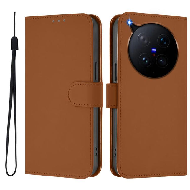 Skin Feel Solid Color Leather Phone Case with Lanyard, For vivo X500 Pro Max 5G
