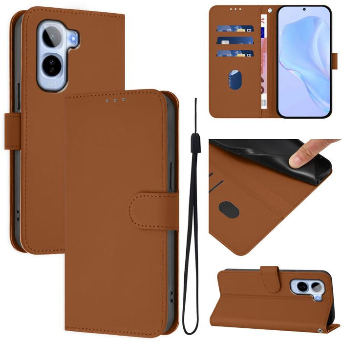 Skin Feel Solid Color Leather Phone Case with Lanyard, For vivo V70 Lite 4G