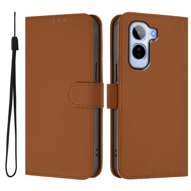 Skin Feel Solid Color Leather Phone Case with Lanyard, For vivo V70 Lite 4G