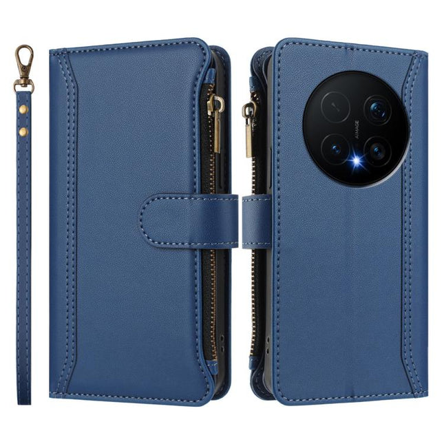 Magnetic Closure 9 Card Slots Zipper Leather Case with Hand Strap, For Honor Magic8 Pro, For Honor Magic8