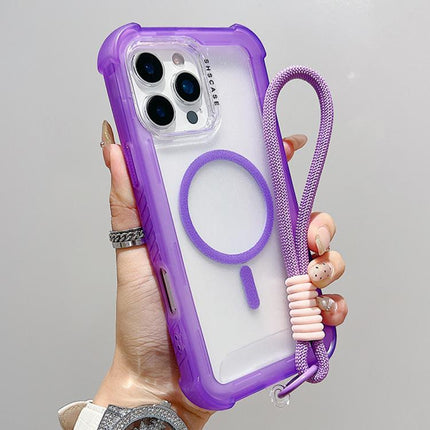 Transparent Matte TPU Hybrid PC 3-in-1 MagSafe Phone Case with Wrist Strap, For iPhone 16 Pro Max, For iPhone 16 Pro, For iPhone 16 Plus, For iPhone 16