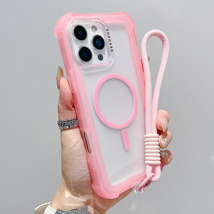 Transparent Matte TPU Hybrid PC 3-in-1 MagSafe Phone Case with Wrist Strap, For iPhone 16 Pro Max, For iPhone 16 Pro, For iPhone 16 Plus, For iPhone 16