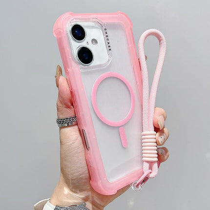 Transparent Matte TPU Hybrid PC 3-in-1 MagSafe Phone Case with Wrist Strap, For iPhone 16 Pro Max, For iPhone 16 Pro, For iPhone 16 Plus, For iPhone 16