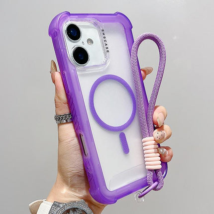 Transparent Matte TPU Hybrid PC 3-in-1 MagSafe Phone Case with Wrist Strap, For iPhone 16 Pro Max, For iPhone 16 Pro, For iPhone 16 Plus, For iPhone 16