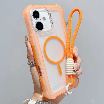 Transparent Matte TPU Hybrid PC 3-in-1 MagSafe Phone Case with Wrist Strap, For iPhone 16 Pro Max, For iPhone 16 Pro, For iPhone 16 Plus, For iPhone 16