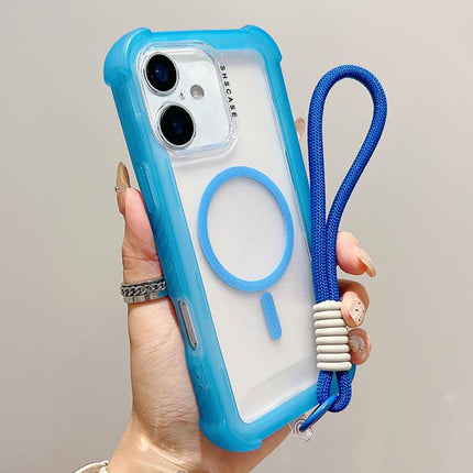 Transparent Matte TPU Hybrid PC 3-in-1 MagSafe Phone Case with Wrist Strap, For iPhone 16 Pro Max, For iPhone 16 Pro, For iPhone 16 Plus, For iPhone 16
