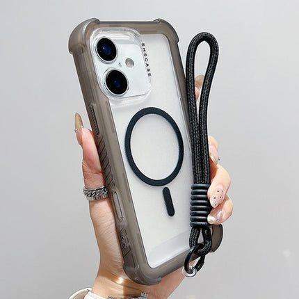 Transparent Matte TPU Hybrid PC 3-in-1 MagSafe Phone Case with Wrist Strap, For iPhone 16 Pro Max, For iPhone 16 Pro, For iPhone 16 Plus, For iPhone 16