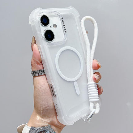 Transparent Matte TPU Hybrid PC 3-in-1 MagSafe Phone Case with Wrist Strap, For iPhone 16 Pro Max, For iPhone 16 Pro, For iPhone 16 Plus, For iPhone 16