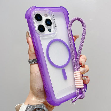Transparent Matte TPU Hybrid PC 3-in-1 MagSafe Phone Case with Wrist Strap, For iPhone 15 Pro Max, For iPhone 15 Pro, For iPhone 15 Plus, For iPhone 15