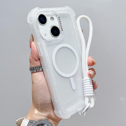 Transparent Matte TPU Hybrid PC 3-in-1 MagSafe Phone Case with Wrist Strap, For iPhone 15 Pro Max, For iPhone 15 Pro, For iPhone 15 Plus, For iPhone 15