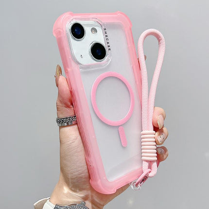Transparent Matte TPU Hybrid PC 3-in-1 MagSafe Phone Case with Wrist Strap, For iPhone 15 Pro Max, For iPhone 15 Pro, For iPhone 15 Plus, For iPhone 15